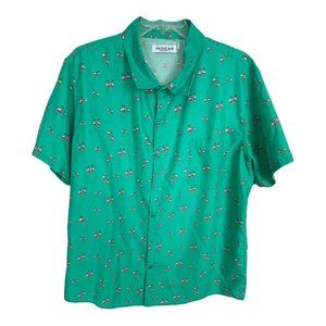 Ingear Resort Mens Shirt Size Large Green Pink Flamingo Short Sleeve Button Up
